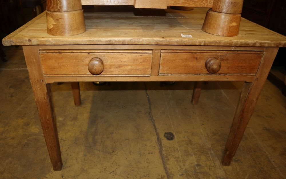 A Victorian pine two drawer side table, W.108cm, D.70cm, H.72cm